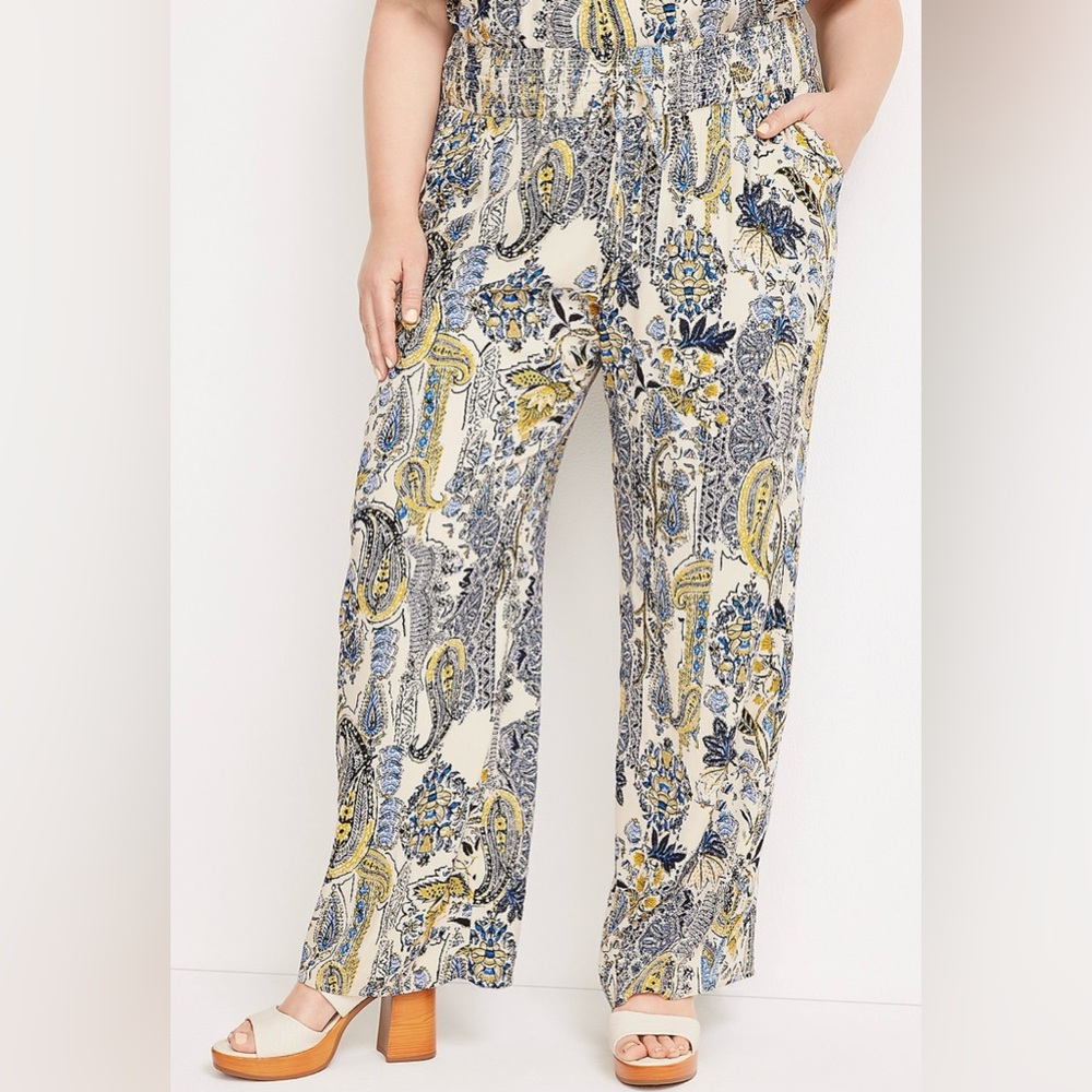 Maurices Paisley High Rise Wide Leg Pant NWT Boho Beach Resort Vacation - Picture 2 of 13